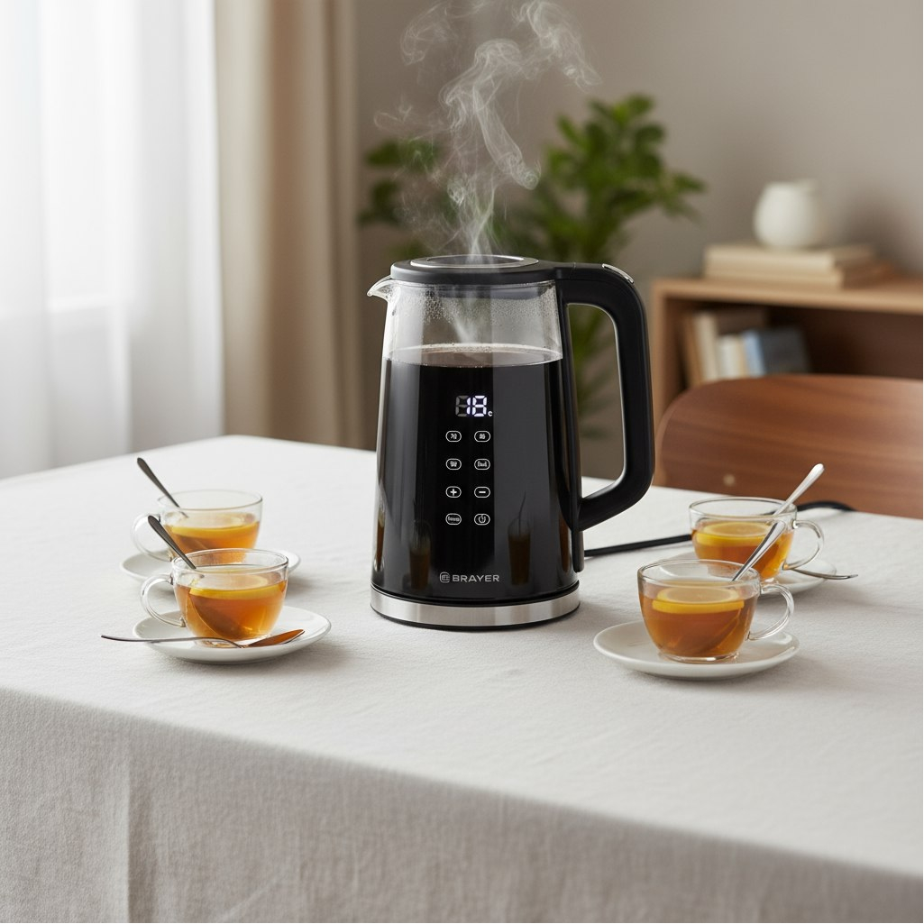 Чайник электрический Brayer BR1037, LED дисплей, автоотключение, 1.7 л