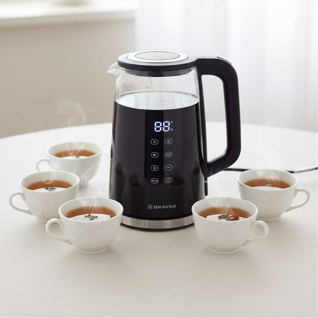 Чайник электрический Brayer BR1037, LED дисплей, автоотключение, 1.7 л