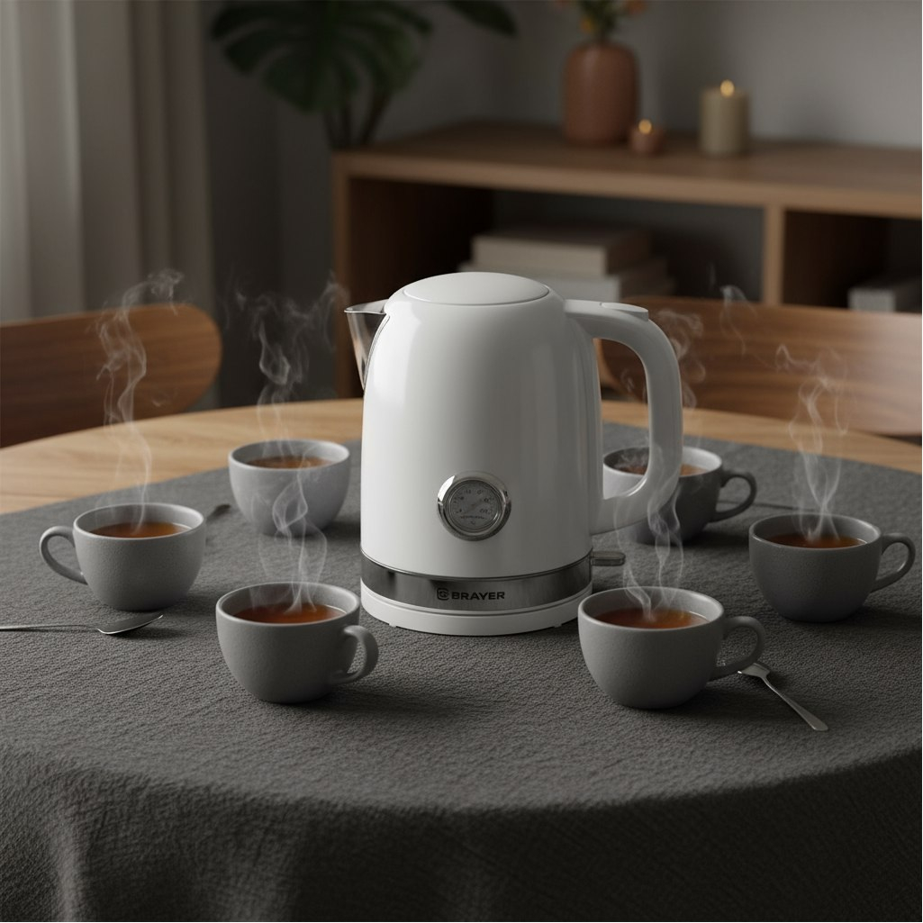 Чайник электрический Brayer BR1052, автоотключение, белый, 2200 Вт, 1.7 л