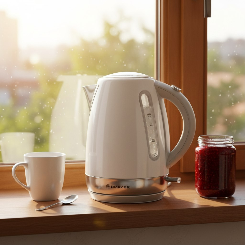 Чайник электрический Brayer BR6110, 1.7 л, 2200 Вт, поворот на 360 градусов, белый