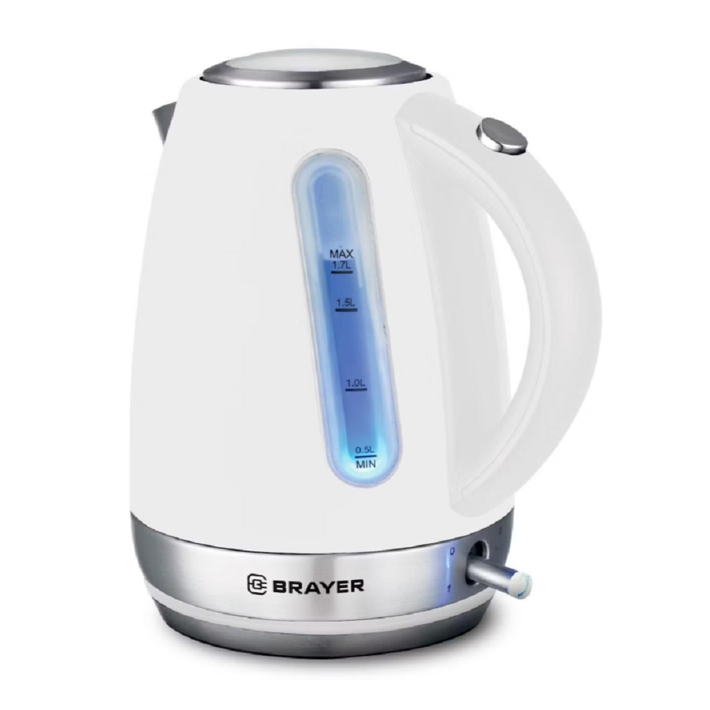 Чайник электрический Brayer BR6110, 1.7 л, 2200 Вт, поворот на 360 градусов, белый