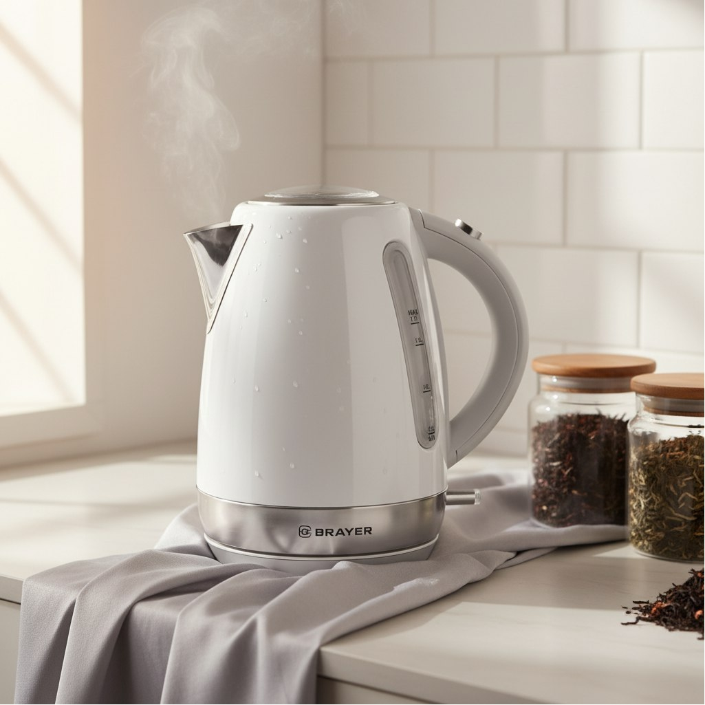 Чайник электрический Brayer BR6110, 1.7 л, 2200 Вт, поворот на 360 градусов, белый