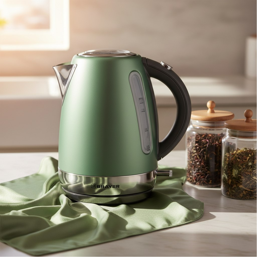 Чайник электрический Brayer BR6111, 1.7 л, 2200 Вт, поворот на 360 градусов, зеленый