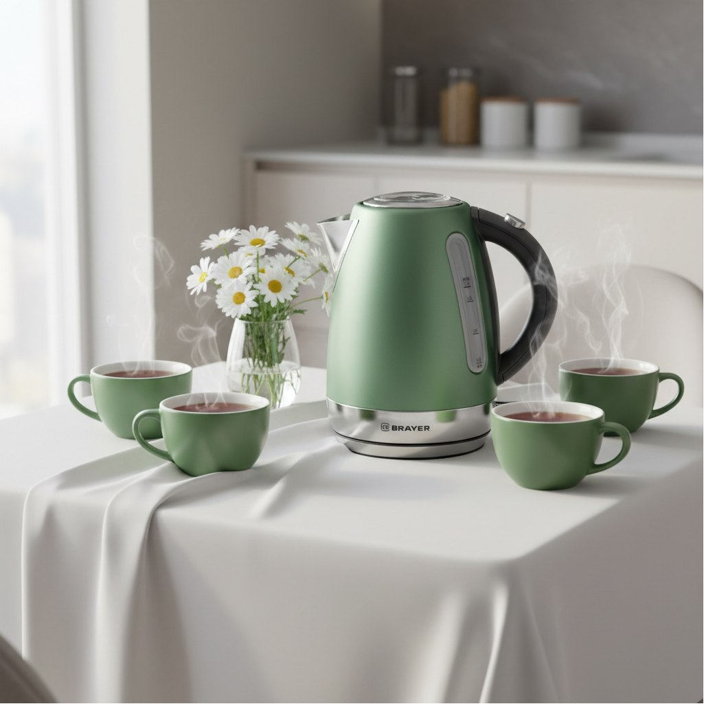 Чайник электрический Brayer BR6111, 1.7 л, 2200 Вт, поворот на 360 градусов, зеленый