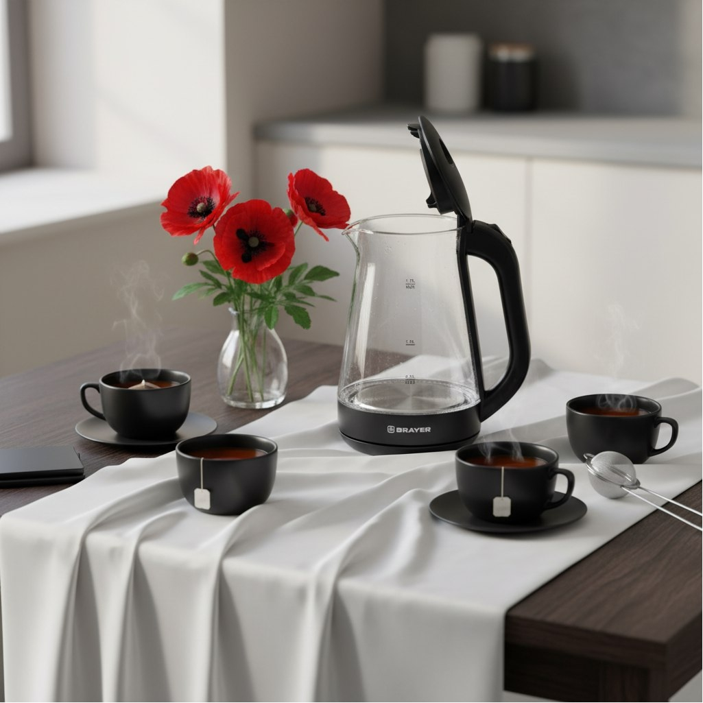 Чайник Brayer BR6112BK 2200 Вт, 1.7 л, черный, с LED подсветкой Для визуального контроля