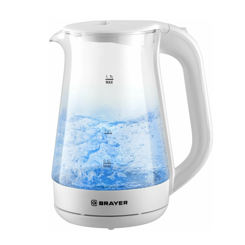 Чайник Brayer BR6112WH 2200 Вт, 1.7 л, белый, с LED подсветкой Для визуального контроля