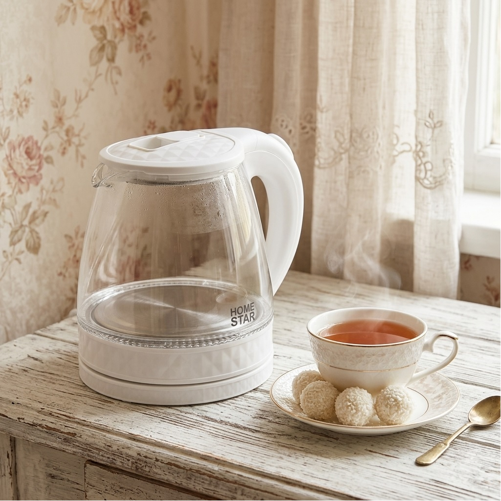 Чайник электрический Homestar HS-1053, 1.2 л, 1.5 кВт, прозрачный, белый