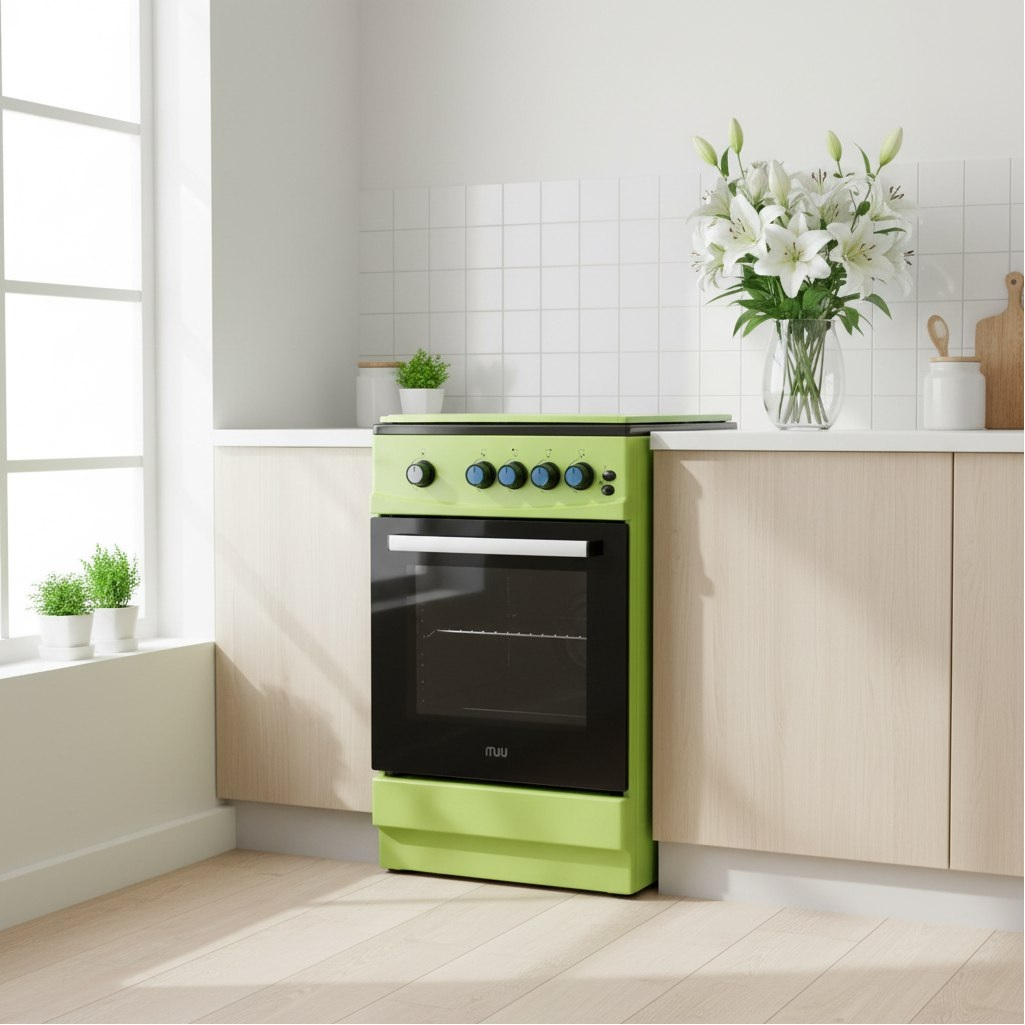 Плита газовая MIU UNO 52S, УТ-00002894, цвет зеленый, объем духовки 54 л, откидная дверца