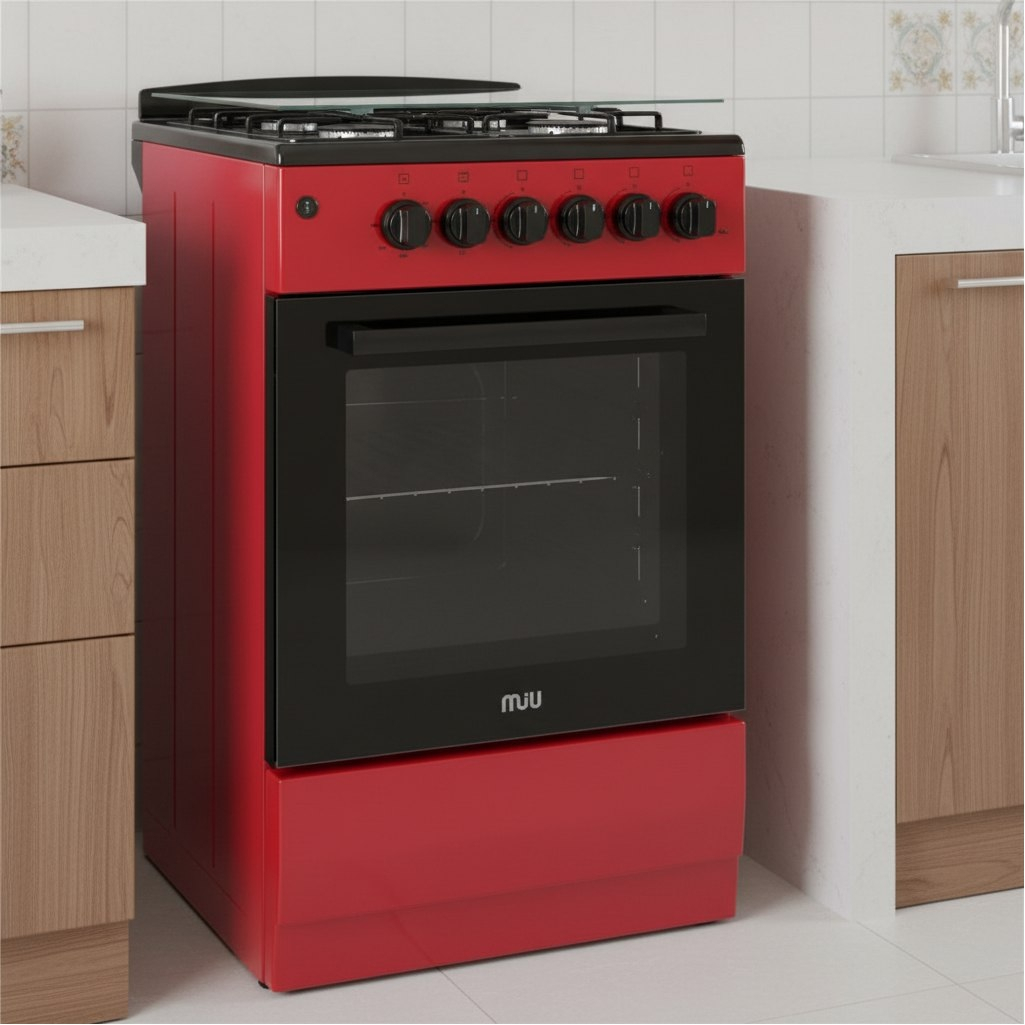 Плита газовая MIU UNO 52S, УТ-00002893, цвет красный, объем духовки 54 л, откидная дверца