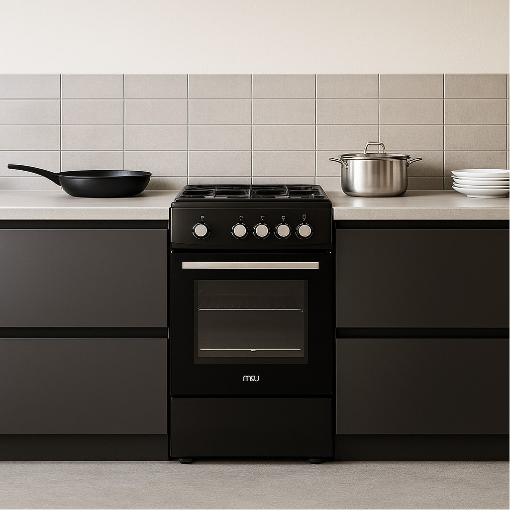 Плита газовая MIU UNO 52S, УТ-00002816, цвет черный, объем духовки 52.8 л, откидная дверца