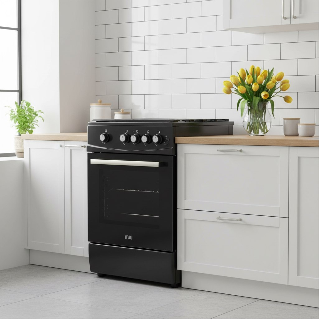 Плита газовая MIU UNO 52S, УТ-00002816, цвет черный, объем духовки 52.8 л, откидная дверца