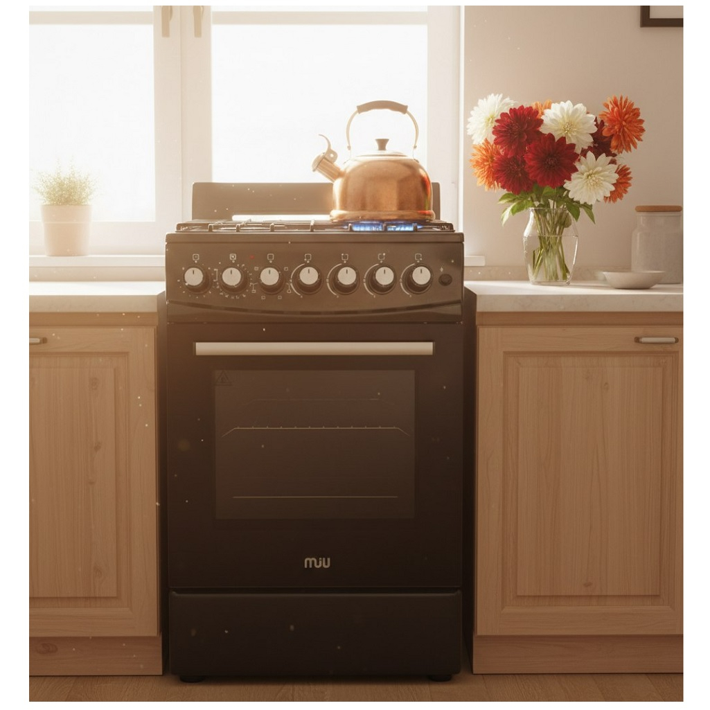 Плита комбинированная MIU Harisma 516S , цвет черный, объем электродуховки 52.8 л, откидная дверца