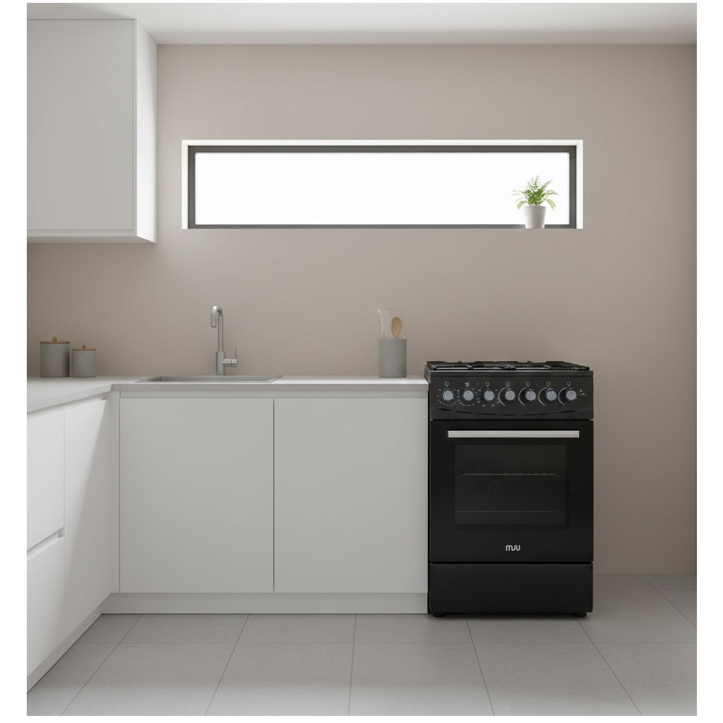 Плита комбинированная MIU Harisma 516S , цвет черный, объем электродуховки 52.8 л, откидная дверца