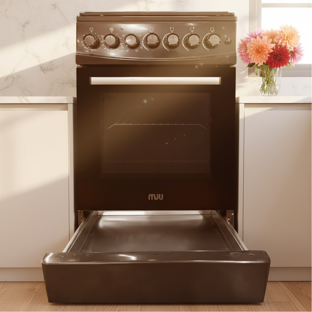 Плита комбинированная MIU Harisma 516S , цвет черный, объем электродуховки 52.8 л, откидная дверца