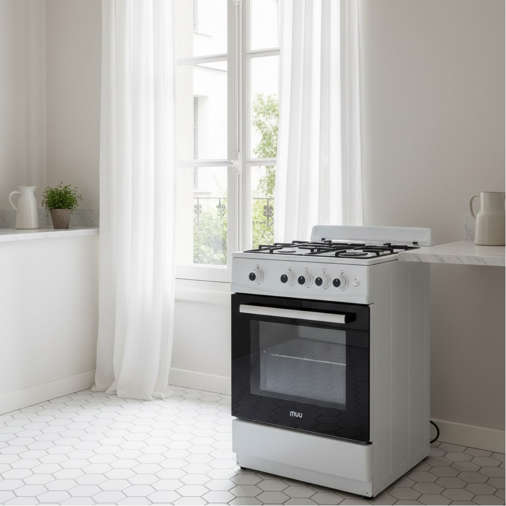 Плита комбинированная MIU UNO 51S, цвет белый, объем электродуховки 52.8 л, откидная дверца