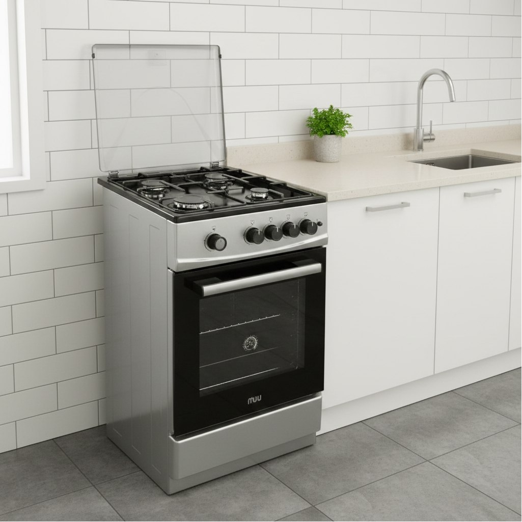 Плита комбинированная MIU UNO 51S, цвет серый, объем электродуховки 52.8 л, откидная дверца