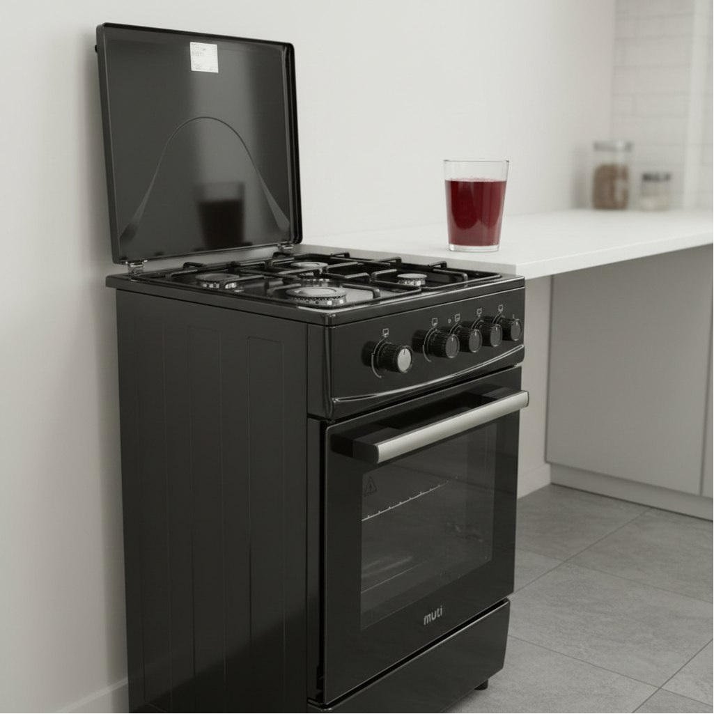 Плита комбинированная MIU UNO 51S, цвет черный, объем электродуховки 52.8 л, откидная дверца