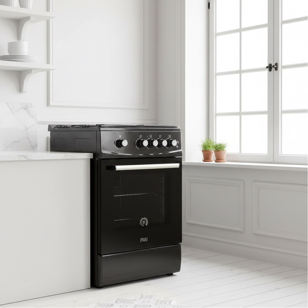 Плита комбинированная MIU UNO 51S, цвет черный, объем электродуховки 52.8 л, откидная дверца