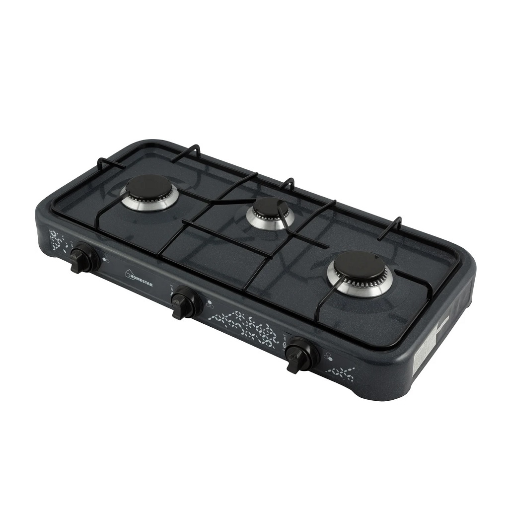 Плита газовая настольная Homestar HS-1203, 212165, 3 конфорки, цвет серый