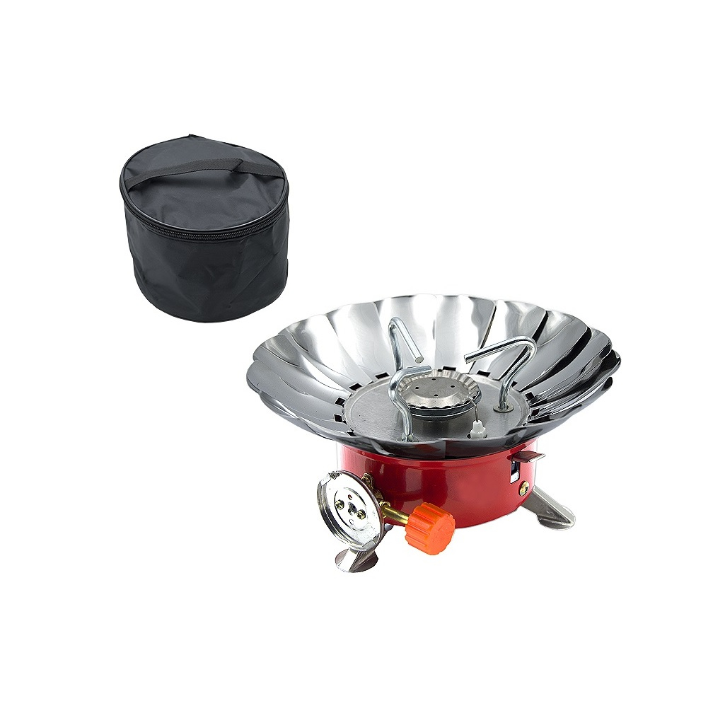 Плита газовая портативная Energy GS-100, 0.3 кВт, 1 конфорка, пьезоподжиг, регулируемая ветрозащита, цвет красный