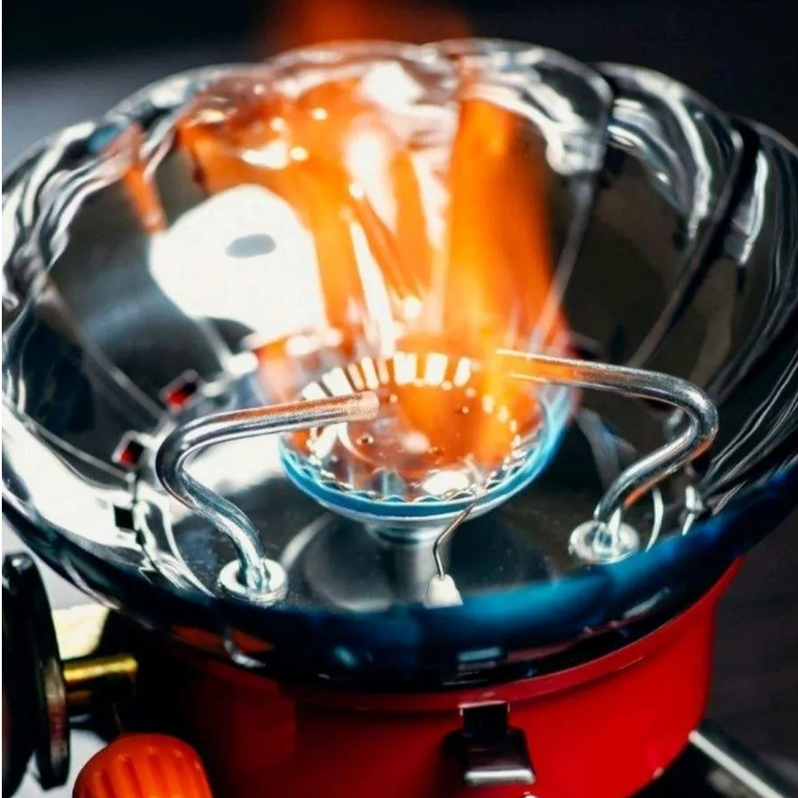 Плита газовая портативная Energy GS-100, 0.3 кВт, 1 конфорка, пьезоподжиг, регулируемая ветрозащита, цвет красный