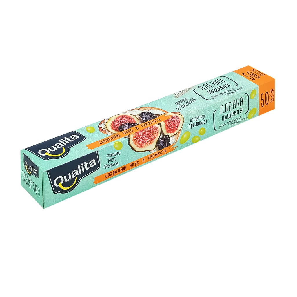 Пленка пищевая Qualita для упаковки продуктов, прозрачная, 29 см х 50 м
