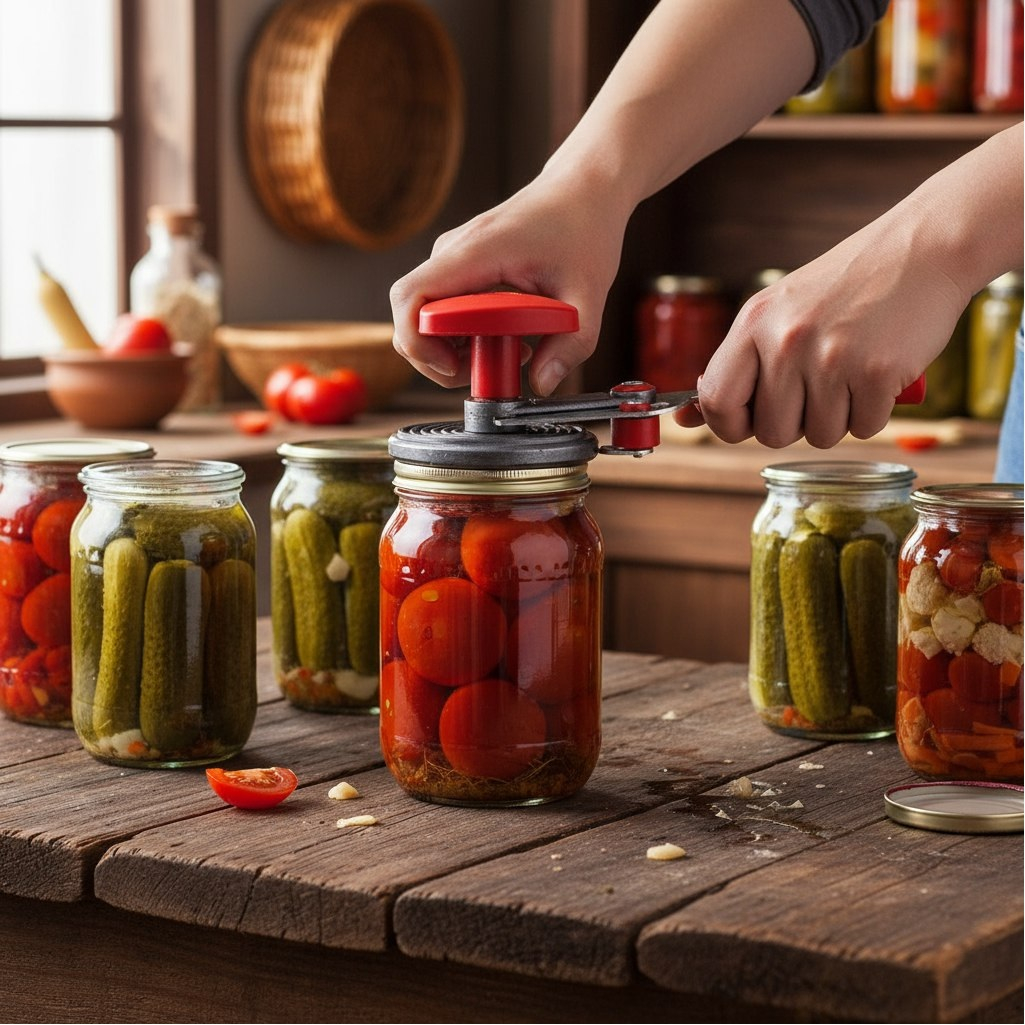 Машинка закаточная Хозяюшка 20/5932, улитка, полуавтоматическая, для стеклянных банок			