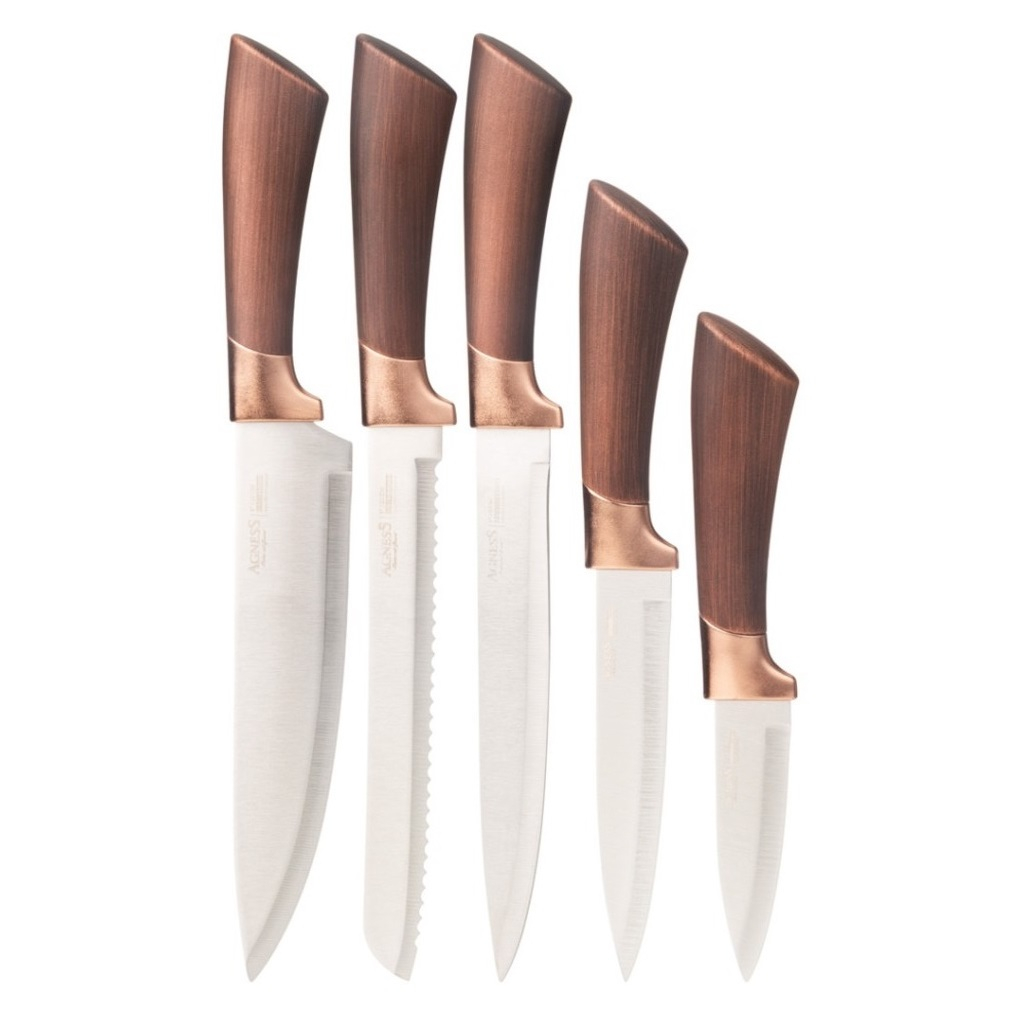 Набор ножей Agness 911-486 на пластиковой подставке, 6 предметов, цвет коричневый