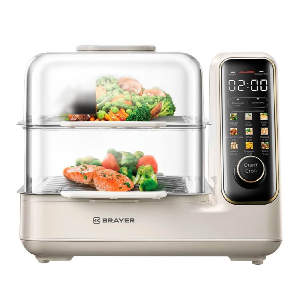 Пароварка Brayer BR2860, для приготовления двух блюд на пару, 2050 Вт, 10 л