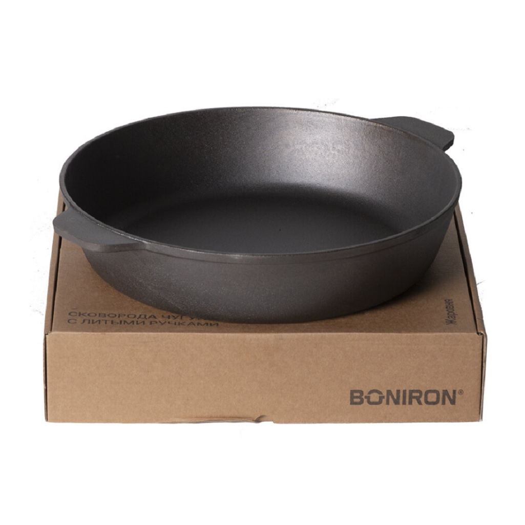 Жаровня чугунная Boniron ВС320/70-2, термообработанная, с литыми ручками, 70х320 мм