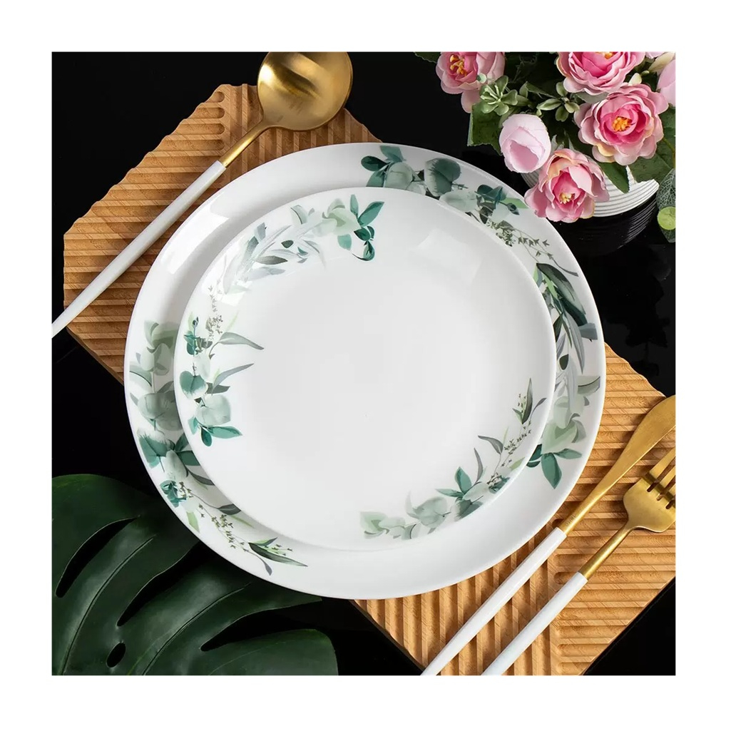 Тарелка обеденная Daniks Эвкалипт LHP 95, круглая, стеклокерамика, белая, 24 см