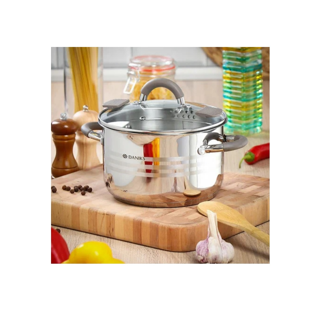 Набор посуды Daniks Nara GS-01413-6PC-2, нержавеющая сталь, 6 предметов, кастрюли 2.1, 2.9, 3.9 л, индукция