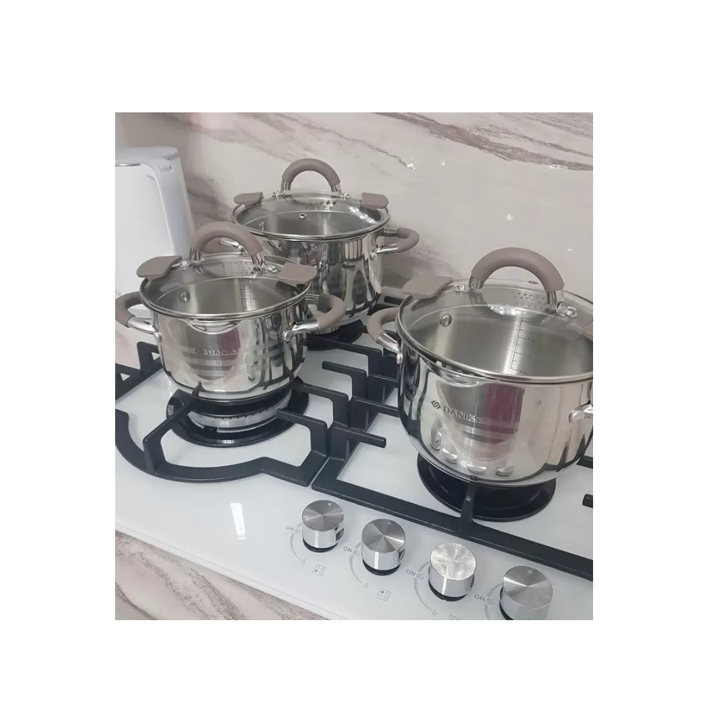 Набор посуды Daniks Nara GS-01413-6PC-2, нержавеющая сталь, 6 предметов, кастрюли 2.1, 2.9, 3.9 л, индукция