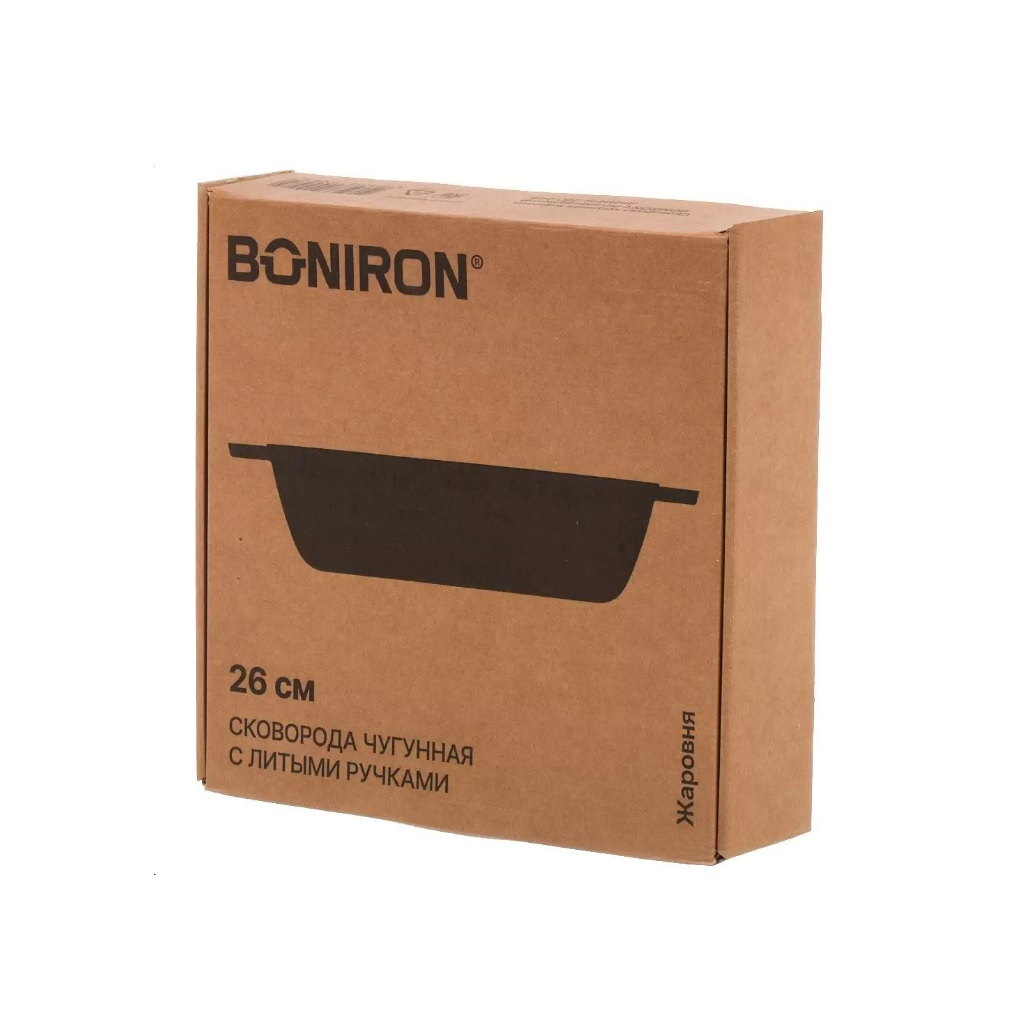 Сковорода чугунная Boniron, 260х200 мм, В260/200, 3 л, без крышки, индукция, черный
