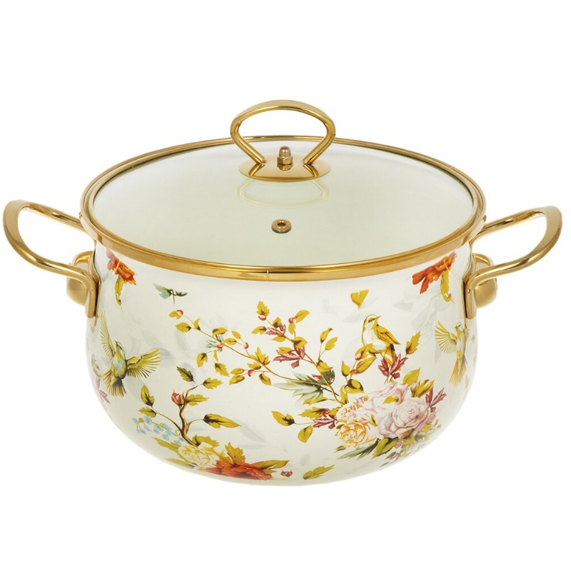 Кастрюля Daniks эмалированная сталь, 4,5 л, с крышкой, крышка стекло, Elisa, Y4-8961, индукция