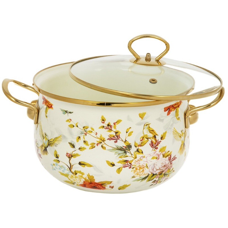 Кастрюля Daniks эмалированная сталь, 4,5 л, с крышкой, крышка стекло, Elisa, Y4-8961, индукция