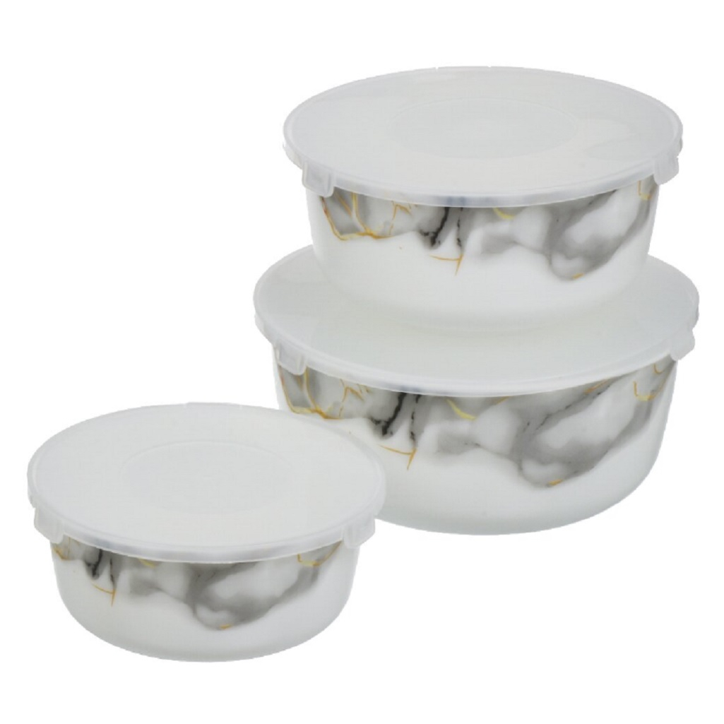 Набор салатников Daniks Флюид, серый, стеклокерамика, круглый с крышкой 14, 16, 19 см