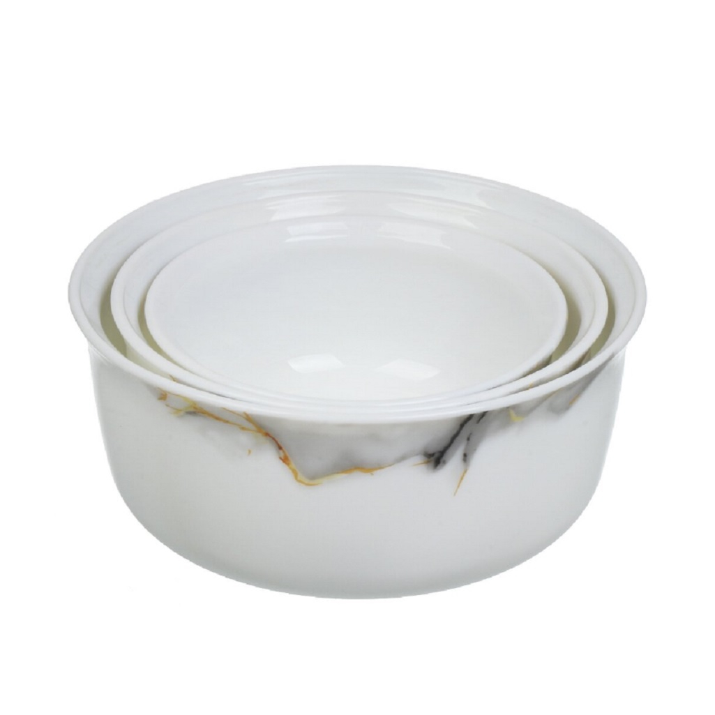 Набор салатников Daniks Флюид, серый, стеклокерамика, круглый с крышкой 14, 16, 19 см