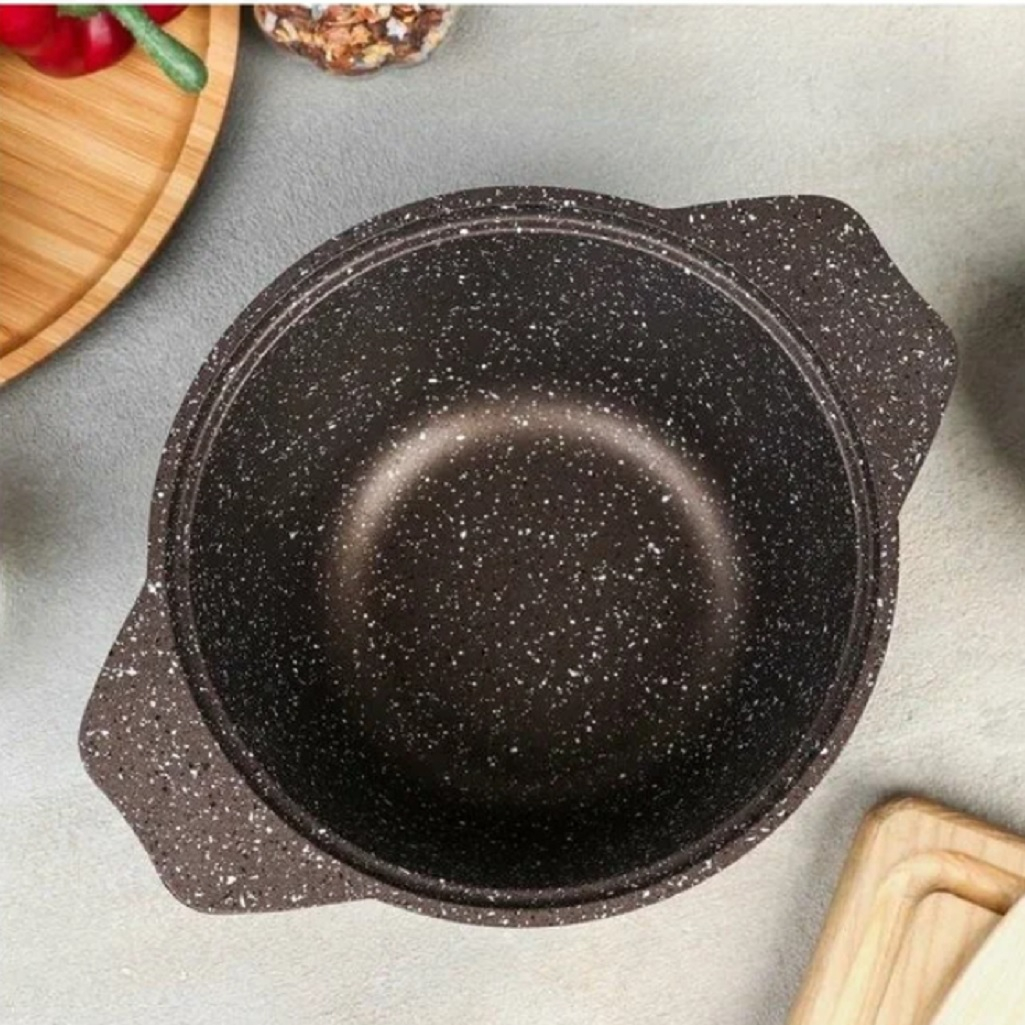 Кастрюля Kukmara кмк12а со стеклянной крышкой 1 л, кофейный мрамор