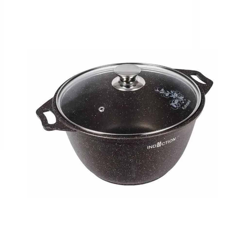 Кастрюля Kukmara со стеклянной крышкой, кофейный мрамор, 2 л