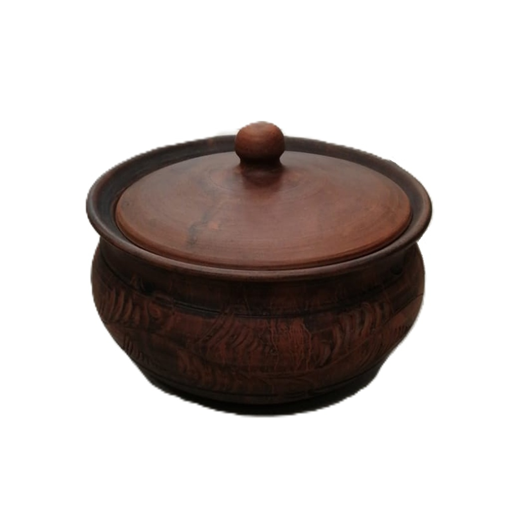 Салатник с крышкой №3 с декором, глина, коричневый, 20 см, 1.5 л