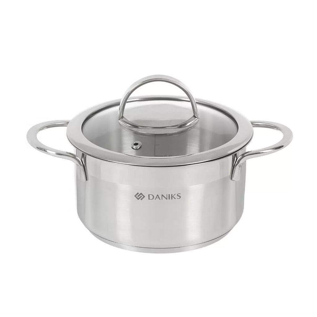 Кастрюля Daniks Бонн GS-01319-16CA с крышкой, нержавеющая сталь, индукция, 1.8 л
