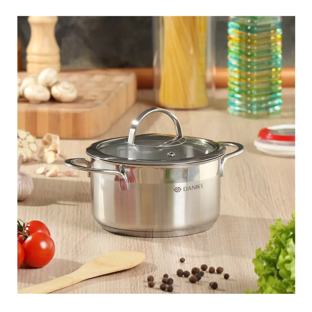 Кастрюля Daniks Бонн GS-01319-16CA с крышкой, нержавеющая сталь, индукция, 1.8 л
