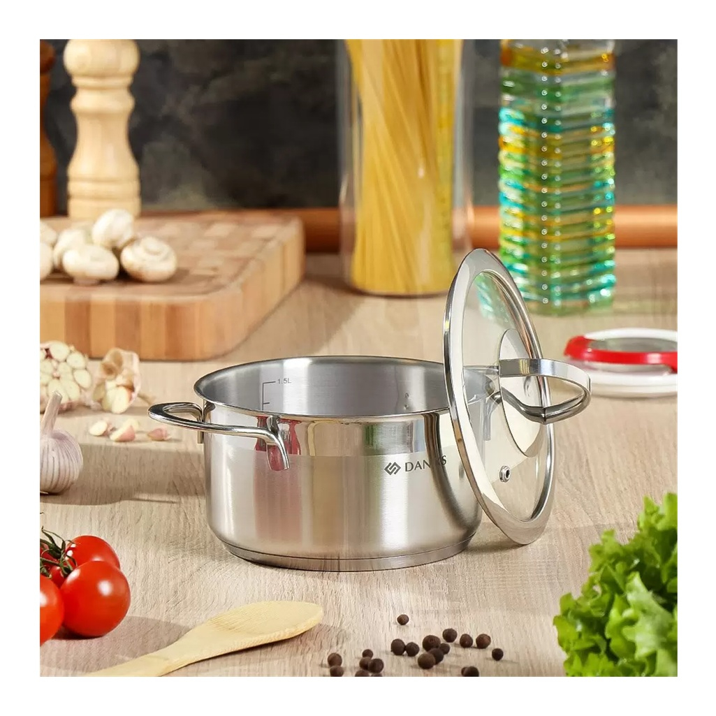 Кастрюля Daniks Бонн GS-01319-16CA с крышкой, нержавеющая сталь, индукция, 1.8 л