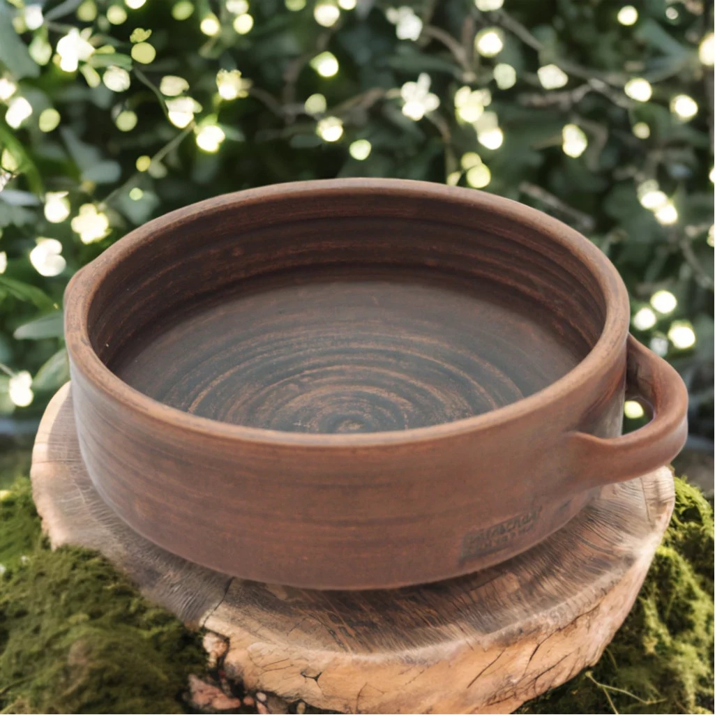 Сковорода Семейная Р3978, диаметр 250 мм, объем 2 л, красная глина, без глазури, без крышки