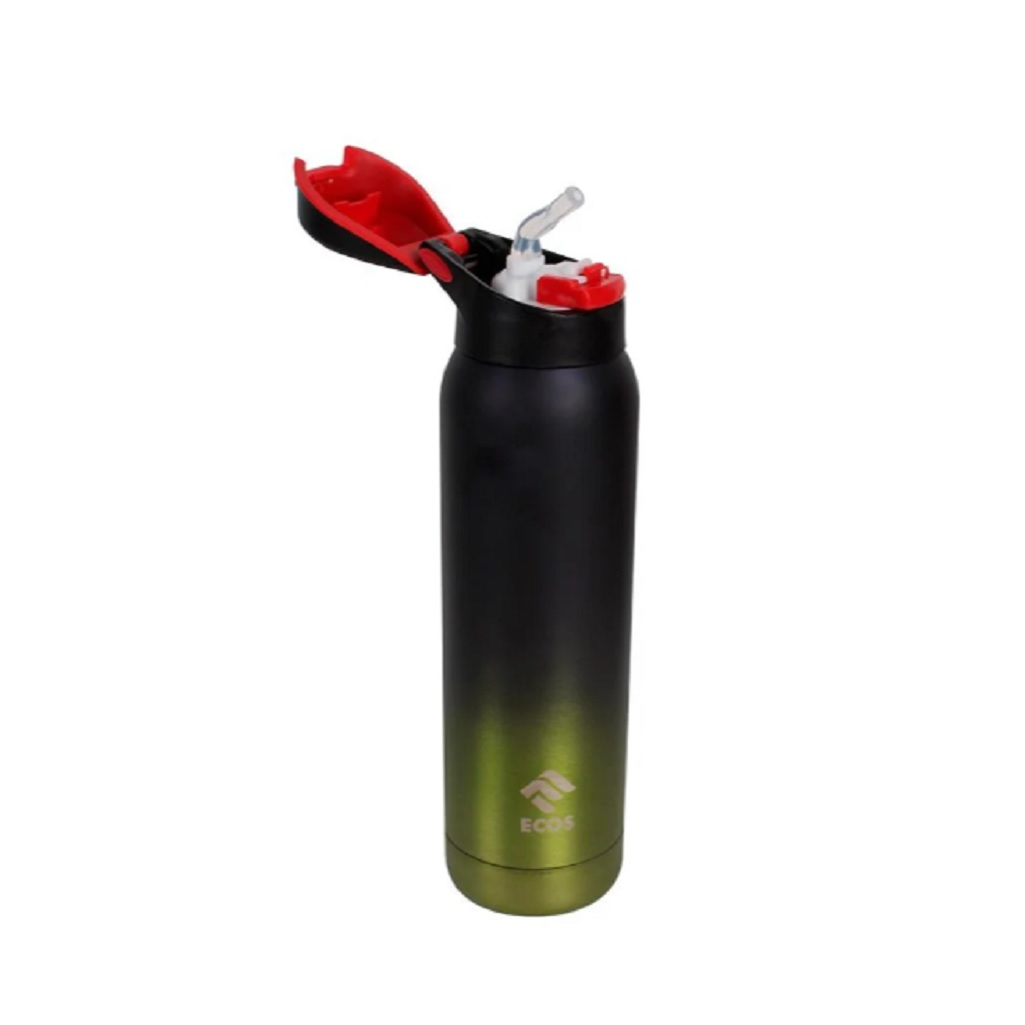 Термобутылка Ecos с трубочкой, сталь, пластик, зеленая, 0.5 л