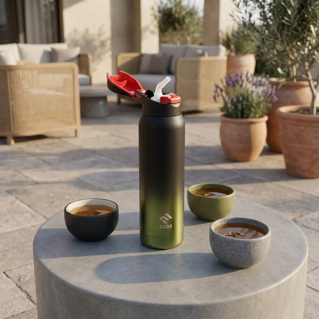 Термобутылка Ecos с трубочкой, сталь, пластик, зеленая, 0.5 л