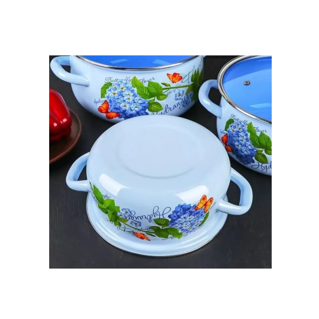 Набор эмалированных кастрюль Керченский металлургический завод Гортензия-Экстра, 2л, 3л, 4л, с крышками