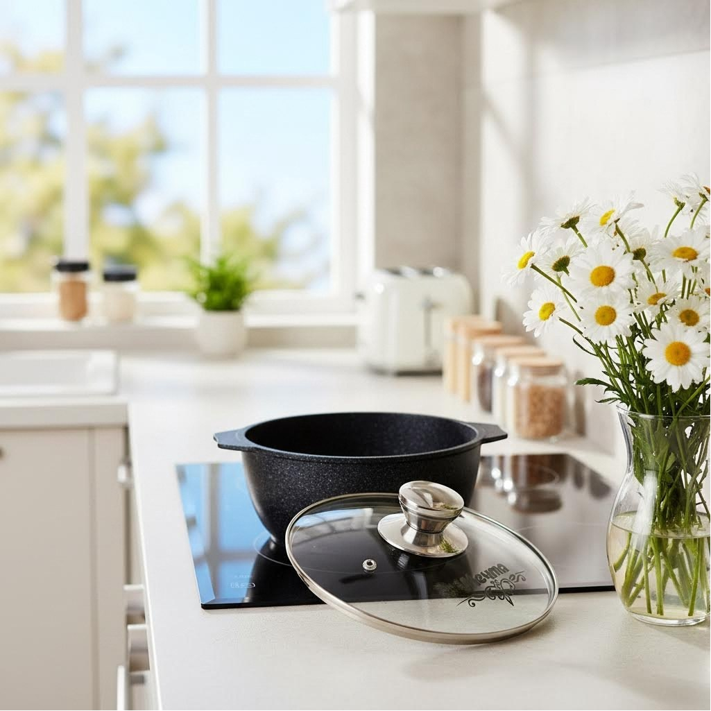 Кастрюля алюминиевая Мечта Гранит 43803И, антипригарное покрытие, крышка стекло, круглая, 3 л