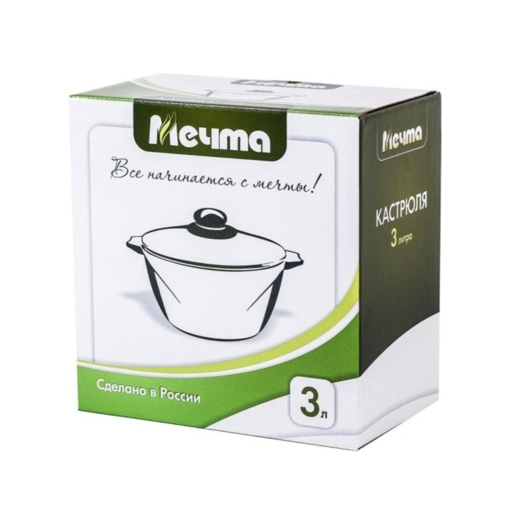 Кастрюля алюминиевая Мечта Гранит 43803И, антипригарное покрытие, крышка стекло, круглая, 3 л